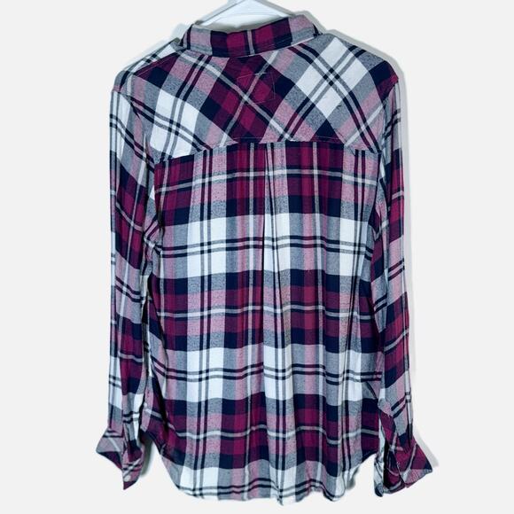 Rails Hunter Plaid Shirt Women’s Medium Rayon Button Down Navy/Burgundy Flannel - Picture 6 of 16